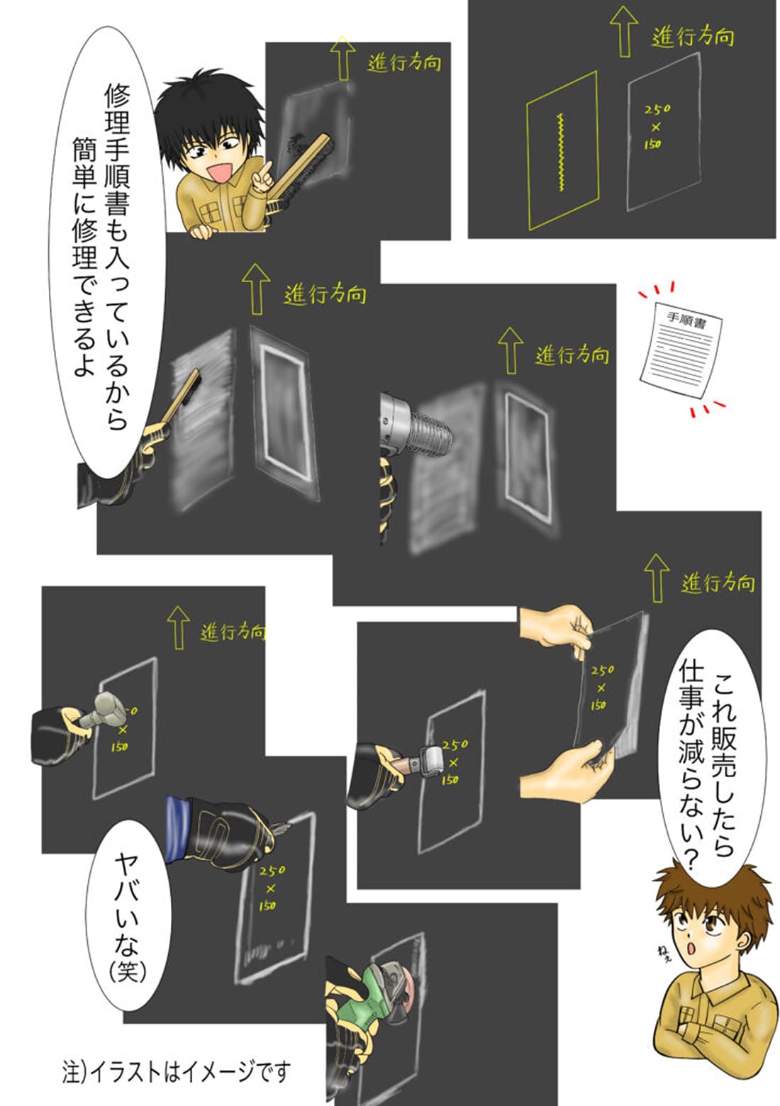 コンベアベルトの補修手順と作業工程の説明