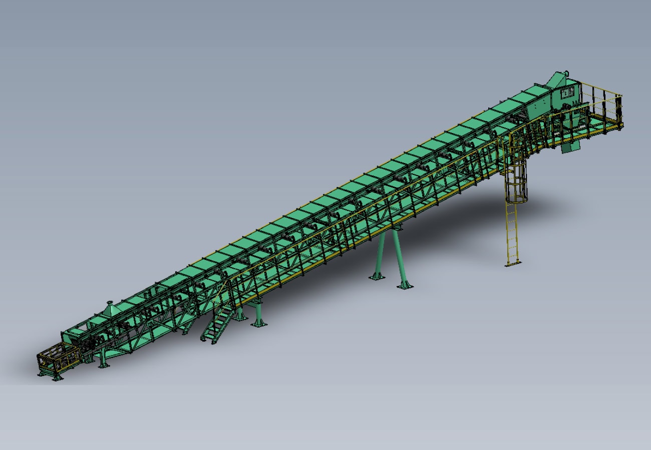 傾斜搬送コンベヤ設備の3D設計モデル